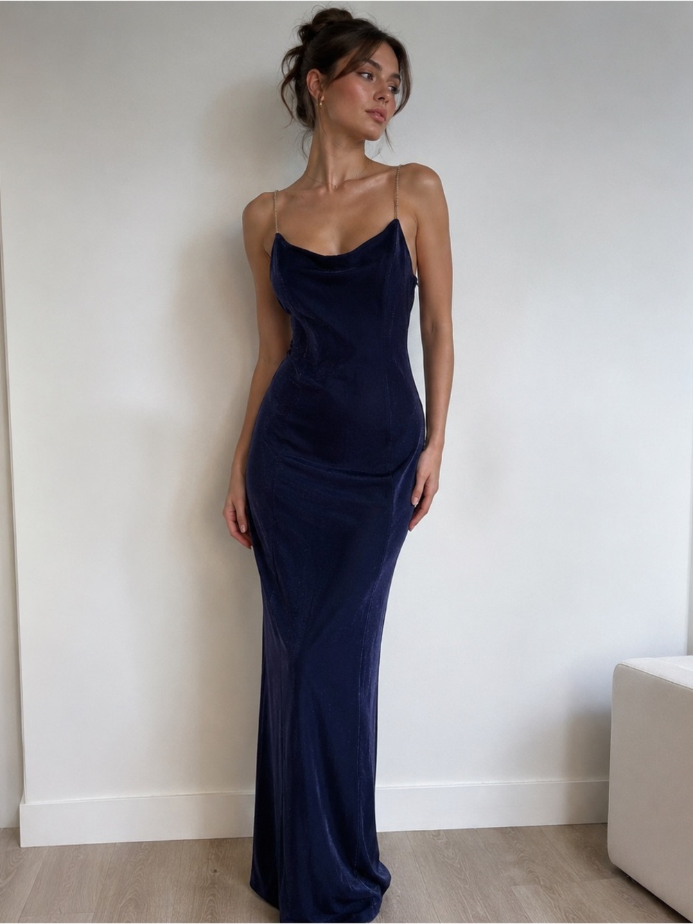 Vintage 90s Blondie and Me Evening Navy Metallic Maxi Dress Size 11/12